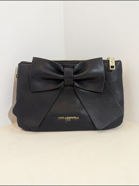 Karl Lagerfeld Paris Black Bow Zip-Top Clutch